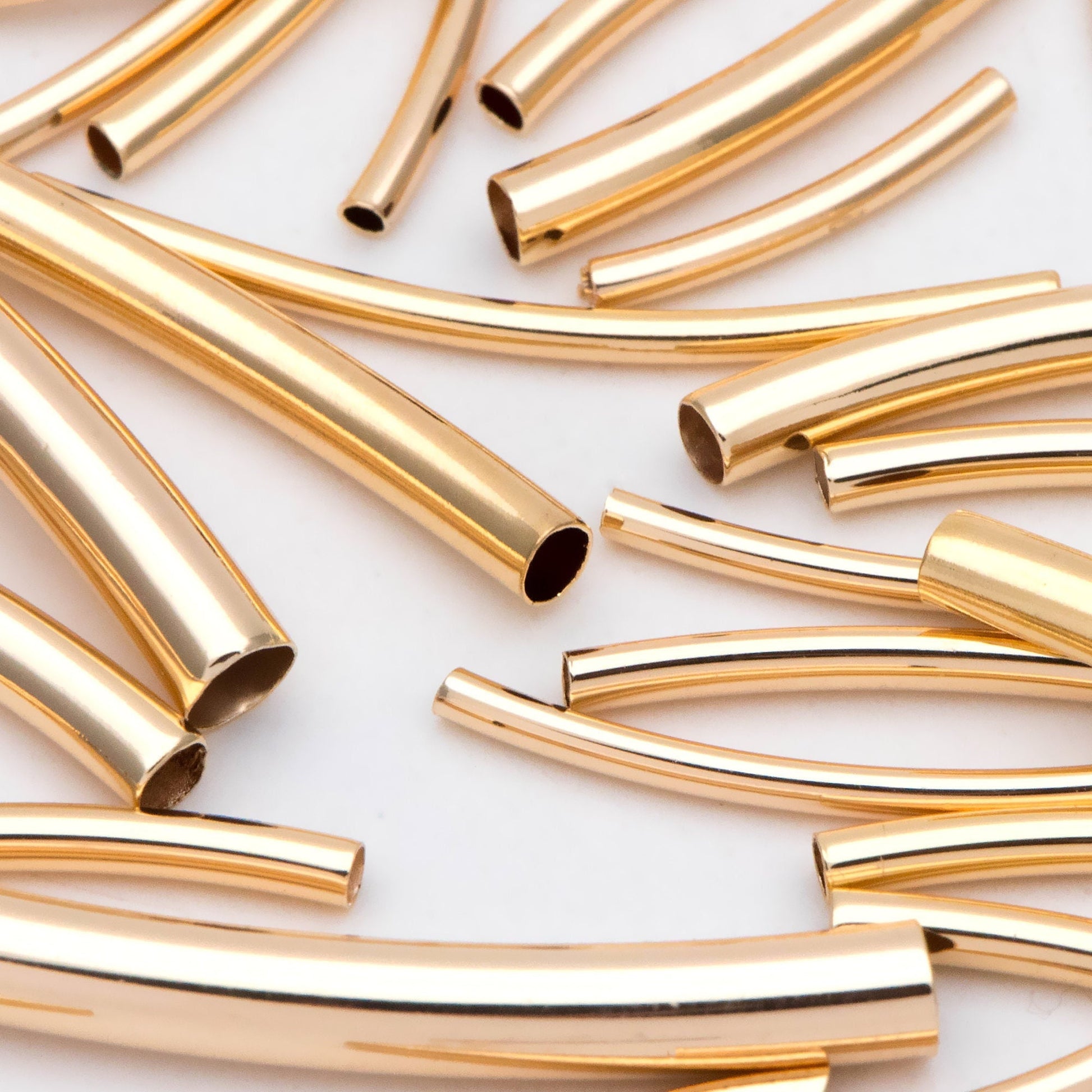 20pcs Gold Smooth Curved Tube Beads, 18K Real Gold plated Brass Tube Spacers (GB-2908)