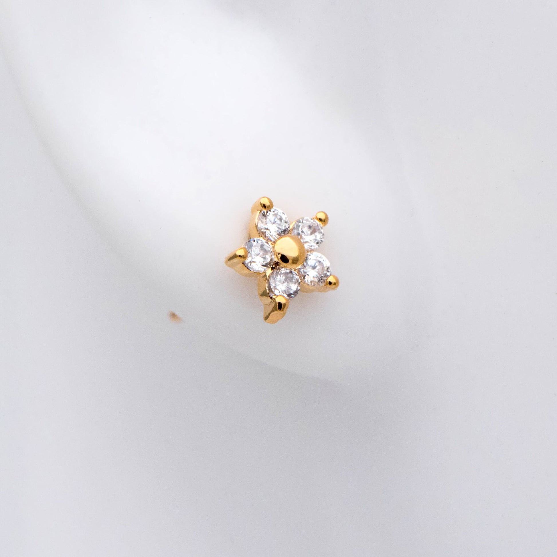 10pcs Gold Flower Stud Earring, Dainty Floral Ear Posts 5mm, CZ pave Tiny Earring Studs (GB-2929)