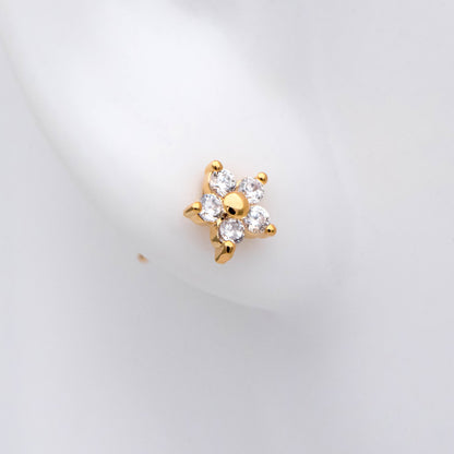 10pcs Gold Flower Stud Earring, Dainty Floral Ear Posts 5mm, CZ pave Tiny Earring Studs (GB-2929)