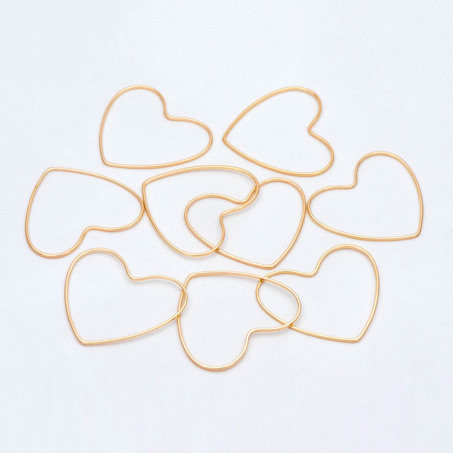 10pcs Gold Heart Link Charms, 18K Gold plated Brass, Heart Hoop Pendants 28x32mm (GB-2931)