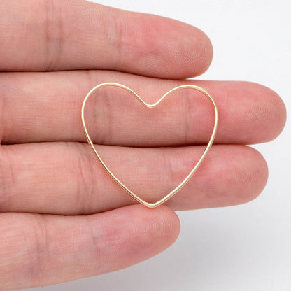 10pcs Gold Heart Link Charms, 18K Gold plated Brass, Heart Hoop Pendants 28x32mm (GB-2931)