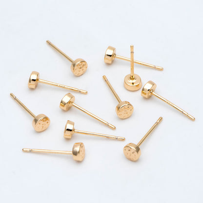 10pcs Gold/ Silver Hammered Round Coin Stud Earring, 18K Gold/ Rhodium plated Brass, Geometric Ear Posts (GB-2950)