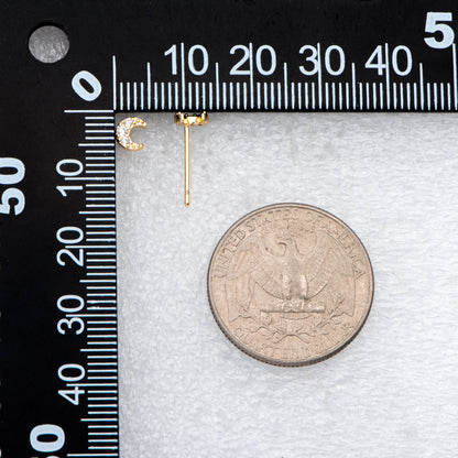 10pcs CZ Pave Moon Ear Posts 5mm, Real Gold Plated Brass Stud Earrings (#GB-3041-F)