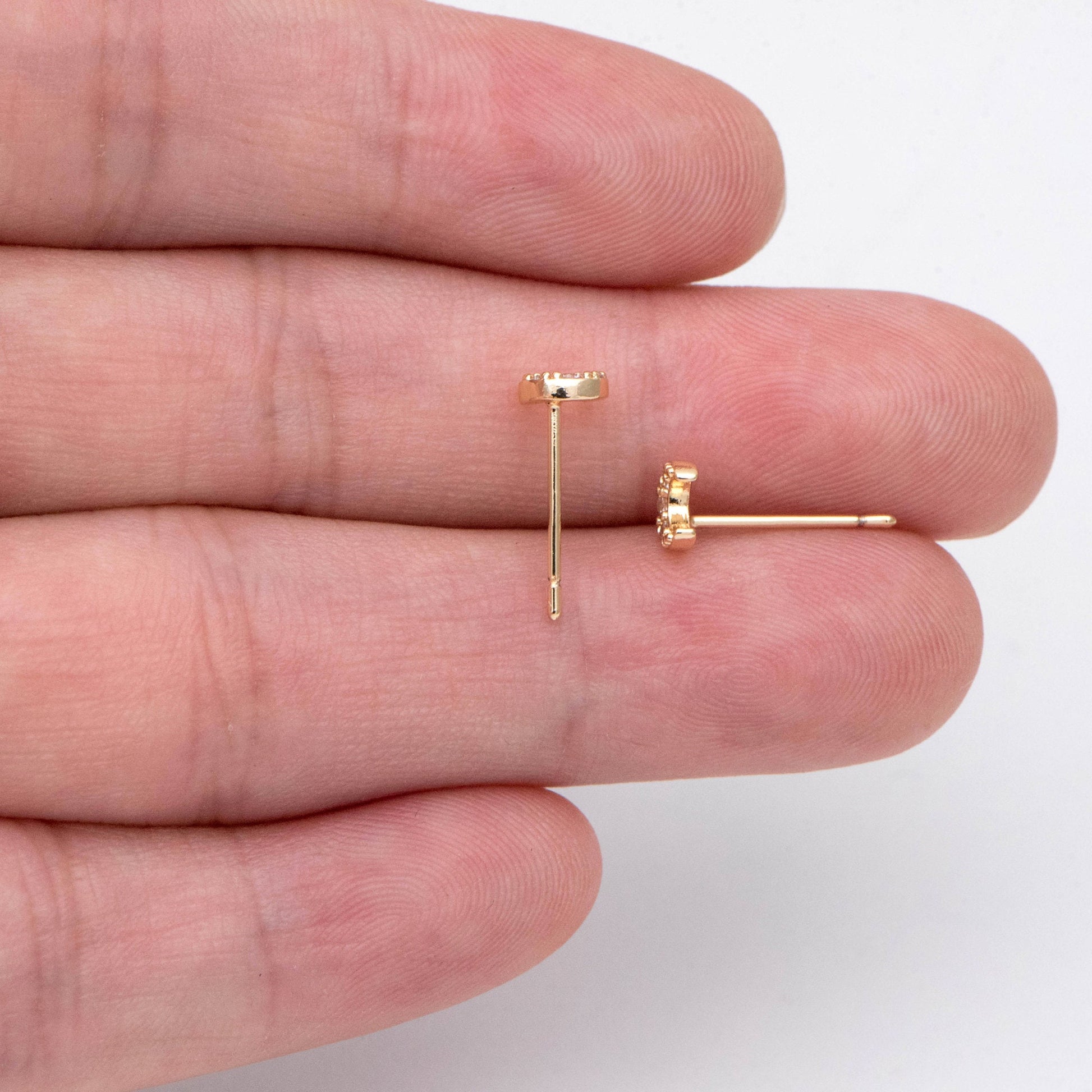 10pcs CZ Pave Moon Ear Posts 5mm, Real Gold Plated Brass Stud Earrings (#GB-3041-F)