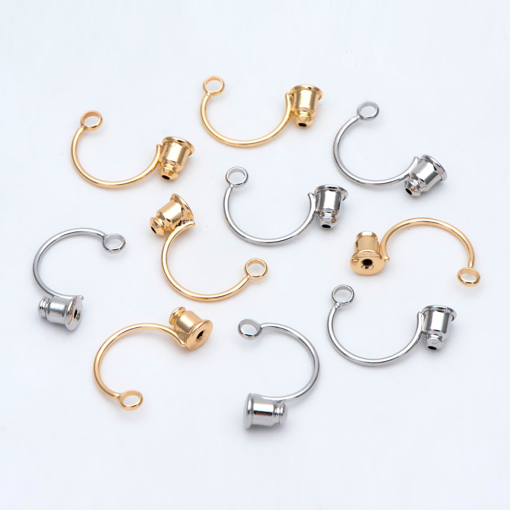 10pcs Ear Back Stopper, Earring Nut with Loop, Ear Jacket Jewelry Findings, Gold/ Rhodium plated Brass (#GB-2953)