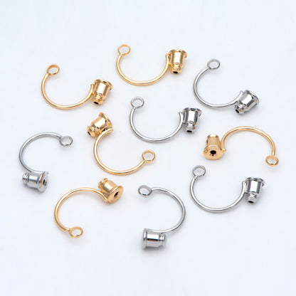 10pcs Ear Back Stopper, Earring Nut with Loop, Ear Jacket Jewelry Findings, Gold/ Rhodium plated Brass (#GB-2953)
