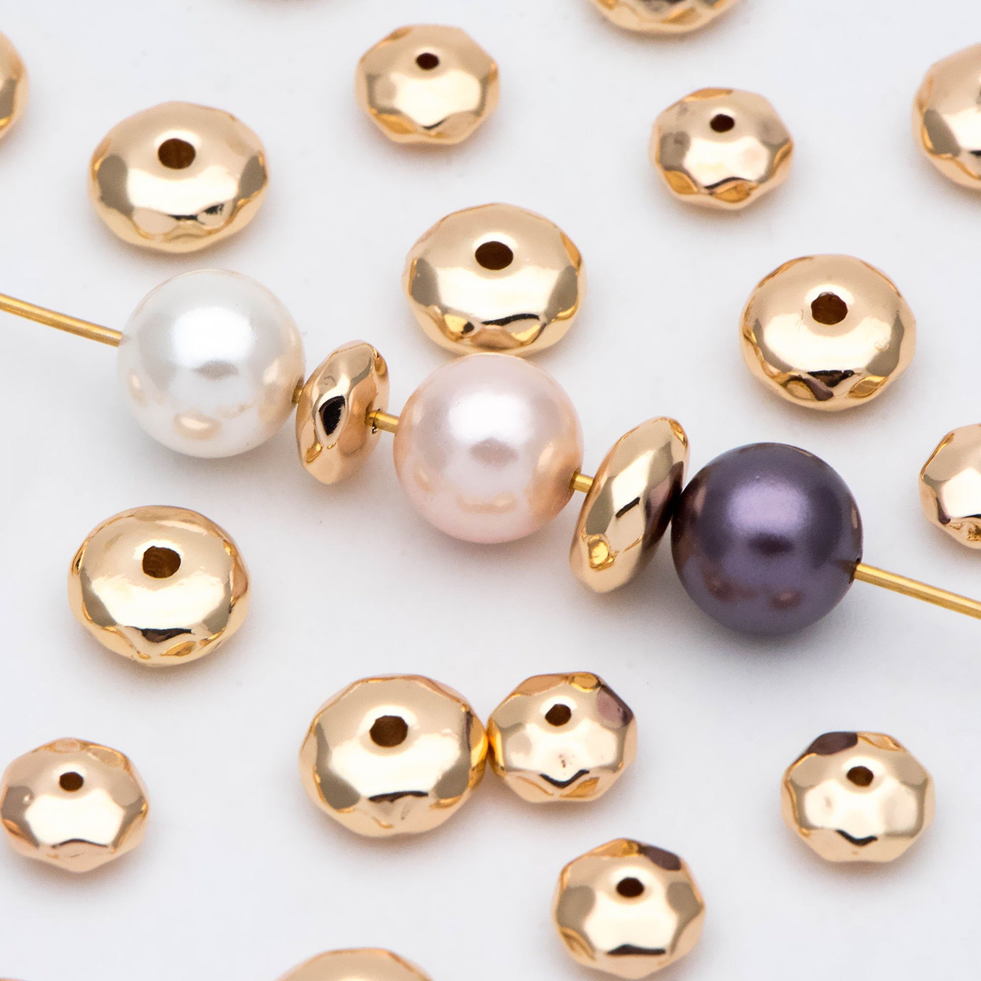 10pcs Gold Faceted Round Coin Spacer Beads 6/ 8mm, Real Gold plated Brass Spacer Beads (GB-2954)