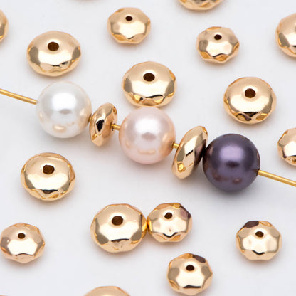 10pcs Gold Faceted Round Coin Spacer Beads 6/ 8mm, Real Gold plated Brass Spacer Beads (GB-2954)