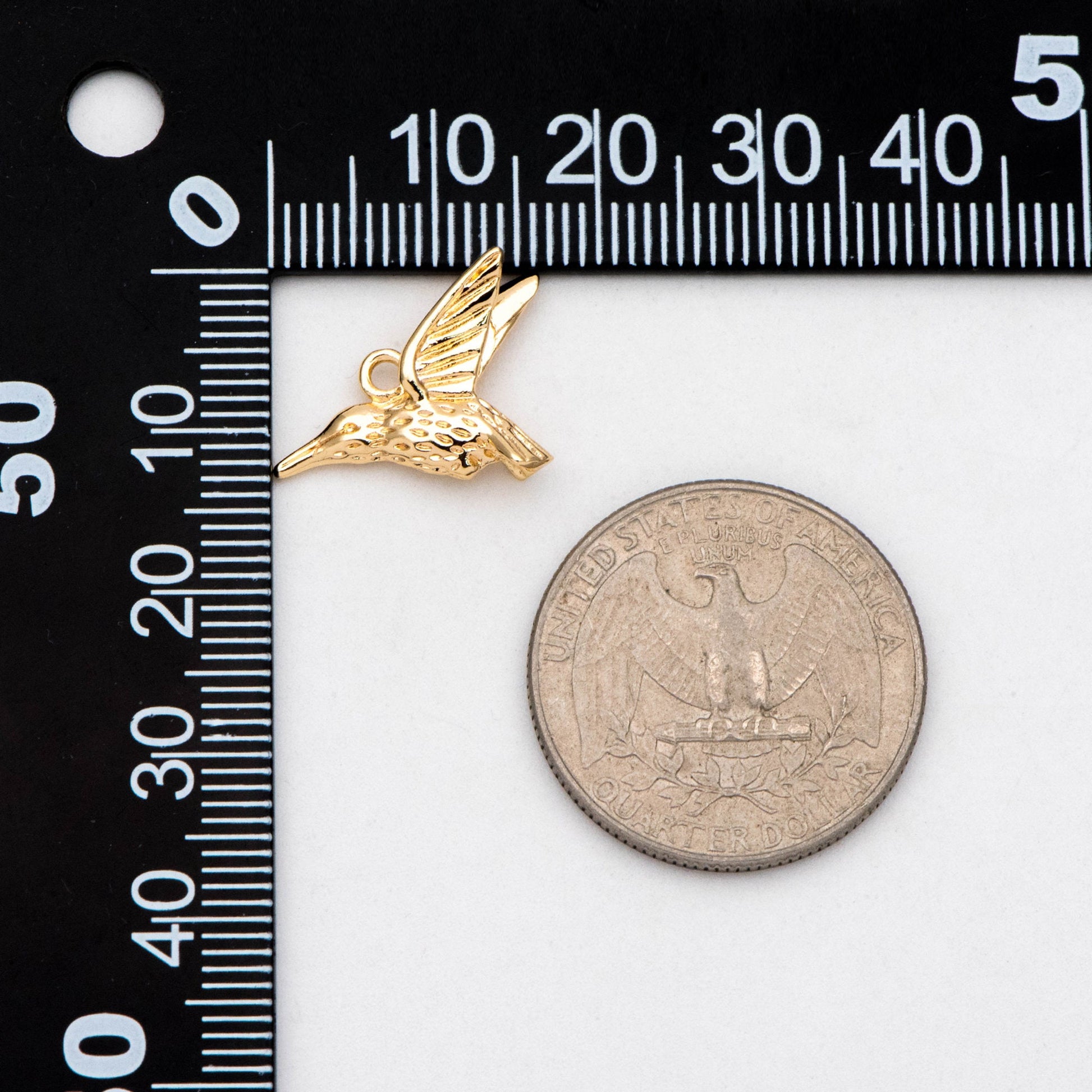 10pcs Gold Hummingbird Charm, Real Gold plated Brass Bird Pendant, Earring Charm (GB-2691-F)