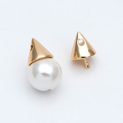 10pcs Gold Cone Bead Caps, Real Gold plated Brass, Peg For Half Drilled Pearl Mounts, Peg Pearl Findings (GB-2961)