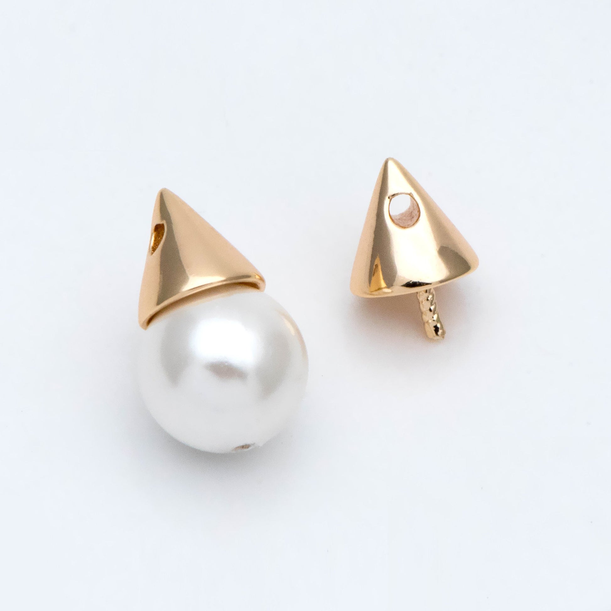 10pcs Gold Cone Bead Caps, Real Gold plated Brass, Peg For Half Drilled Pearl Mounts, Peg Pearl Findings (GB-4773-B)