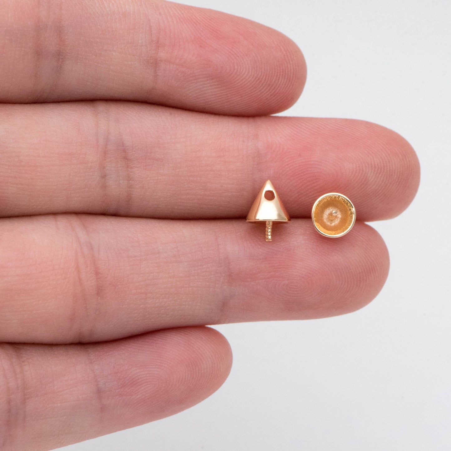 10pcs Gold Cone Bead Caps, Real Gold plated Brass, Peg For Half Drilled Pearl Mounts, Peg Pearl Findings (GB-2961)