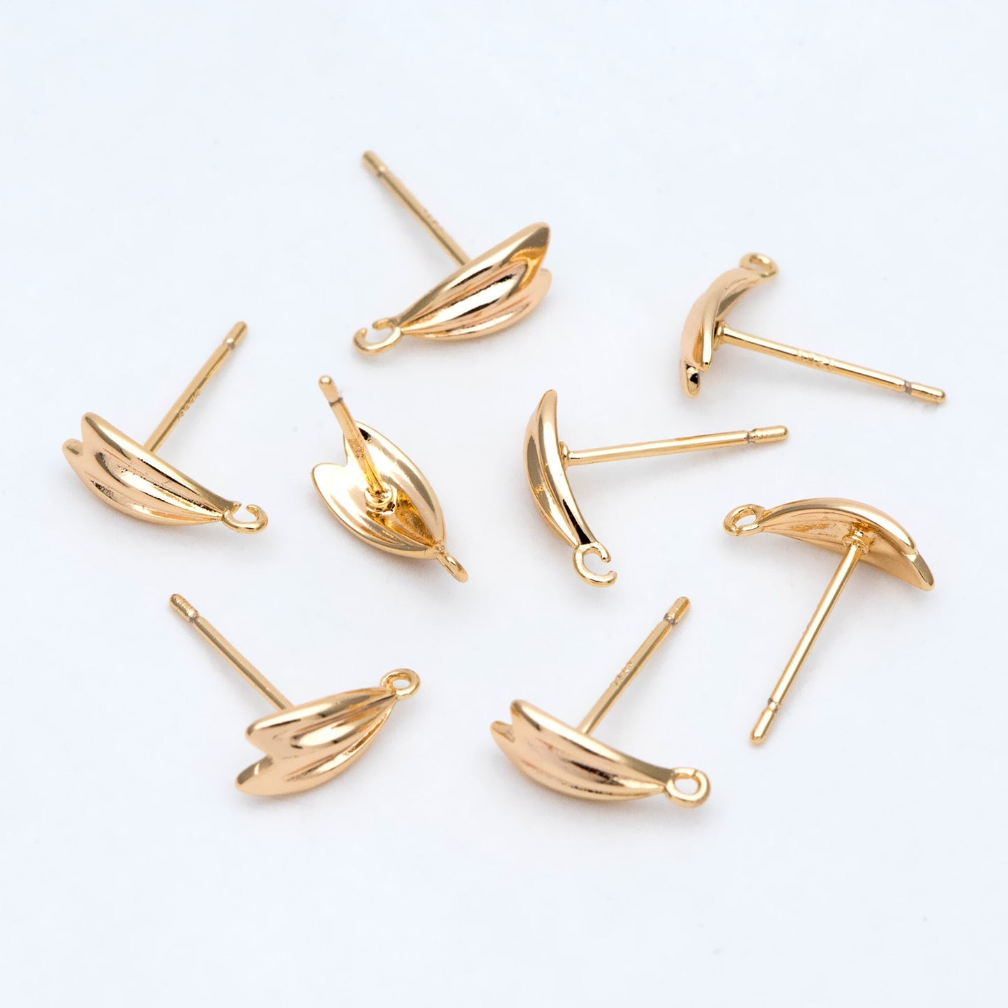 10pcs Gold Leaf Ear Post with Loop 11.5x5mm, Gold Plated Brass Stud Earrings, DIY Ear Findings (GB-2969)