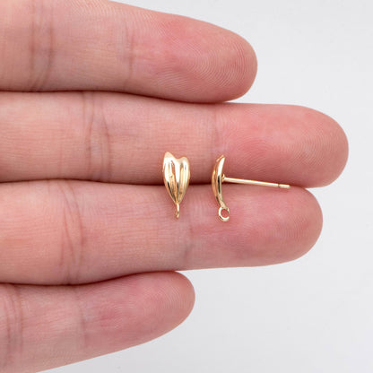 10pcs Gold Leaf Ear Post with Loop 11.5x5mm, Gold Plated Brass Stud Earrings, DIY Ear Findings (GB-2969)