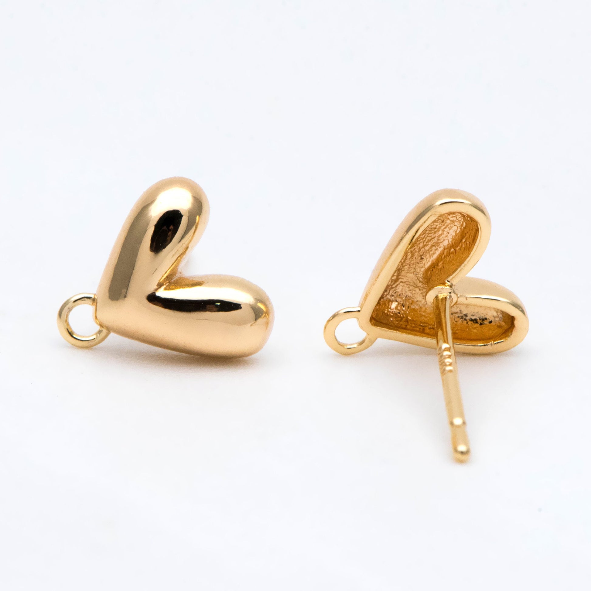 10pcs Gold Heart Ear Post with Loop, Real Gold plated Brass, Geometric Earring Studs (GB-2971)
