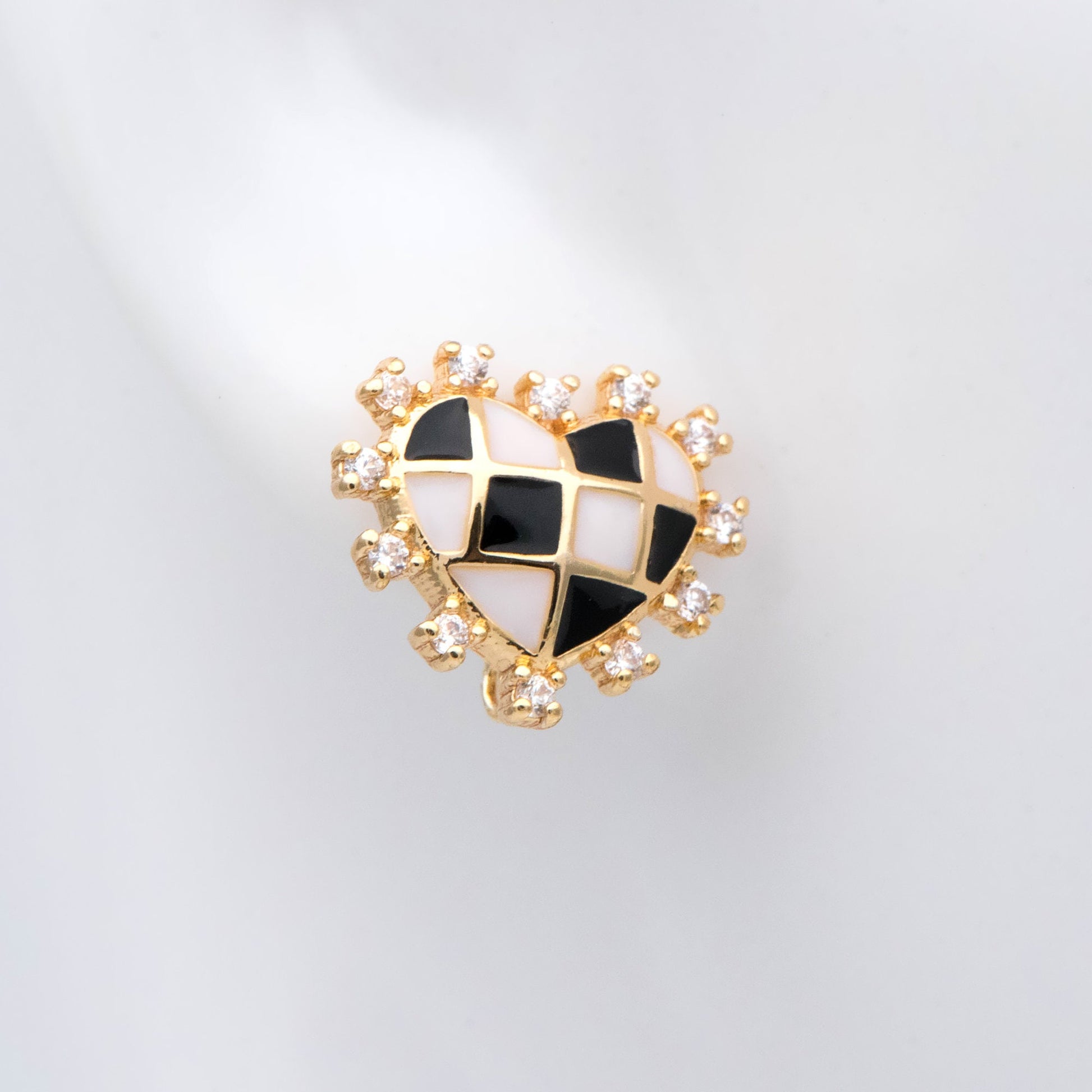 4pcs CZ Pave Gold Enamel Heart Earring with Loop, Gold plated Brass, Geometric Stud Earrings (GB-2976)