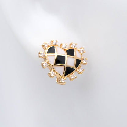 4pcs CZ Pave Gold Enamel Heart Earring with Loop, Gold plated Brass, Geometric Stud Earrings (GB-2976)