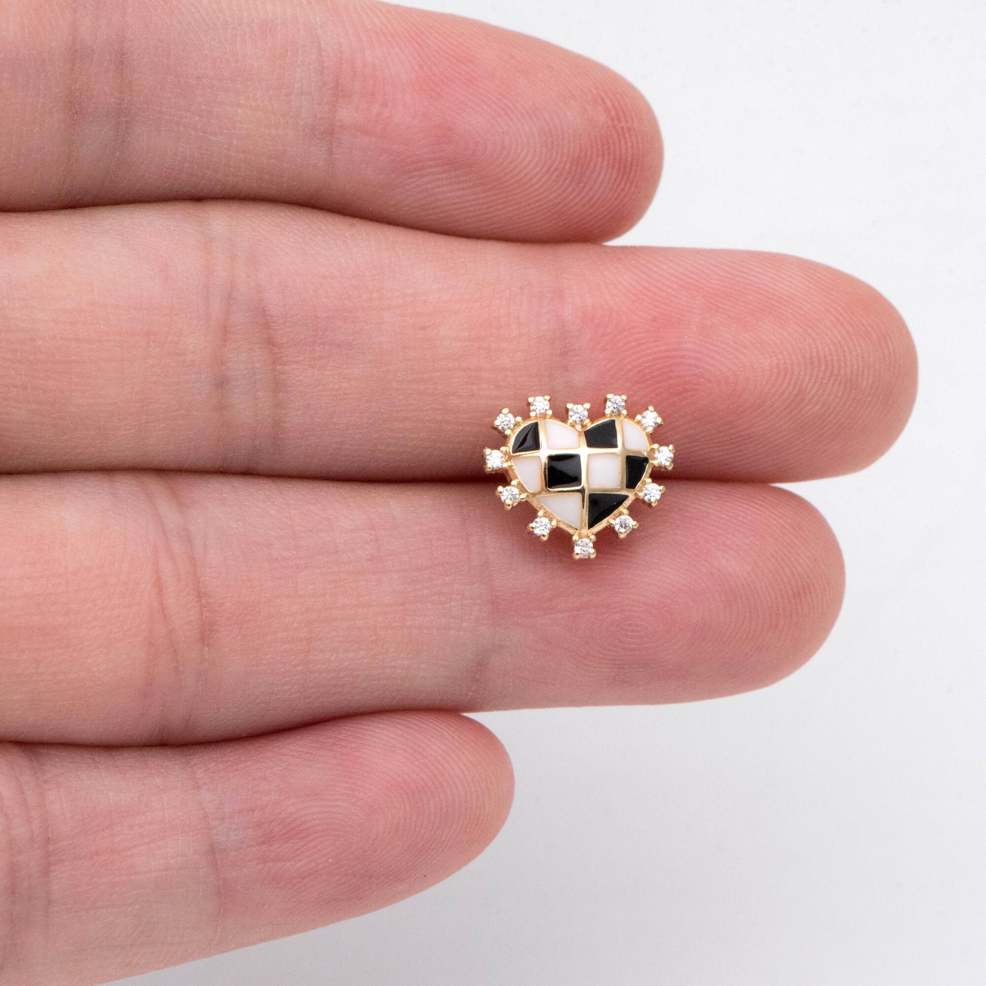 4pcs CZ Pave Gold Enamel Heart Earring with Loop, Gold plated Brass, Geometric Stud Earrings (GB-2976)