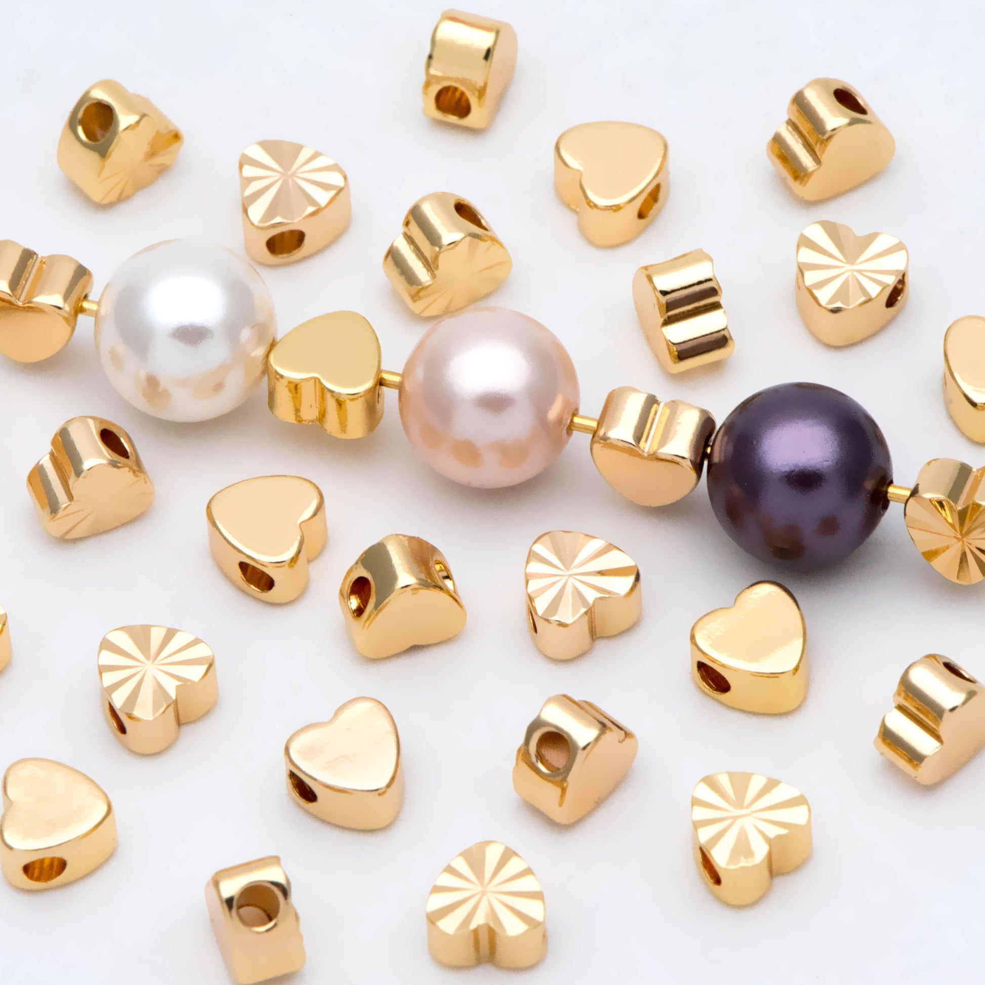 20pcs Gold Heart Spacer Beads: 18K Plated Brass, Small Love Beads (GB-1785-B)