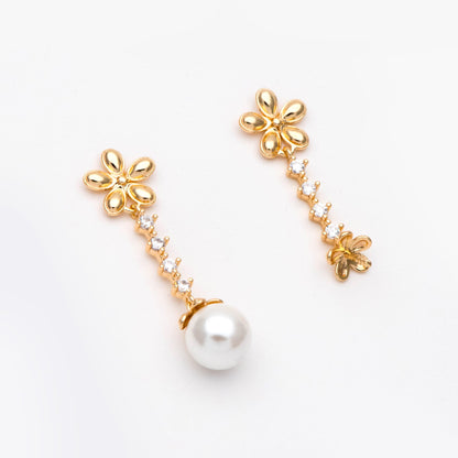 4pcs Gold Flower Earring With Pearl Peg Earring Mounts, Foral Stud Earrings with Peg (GB-2973)