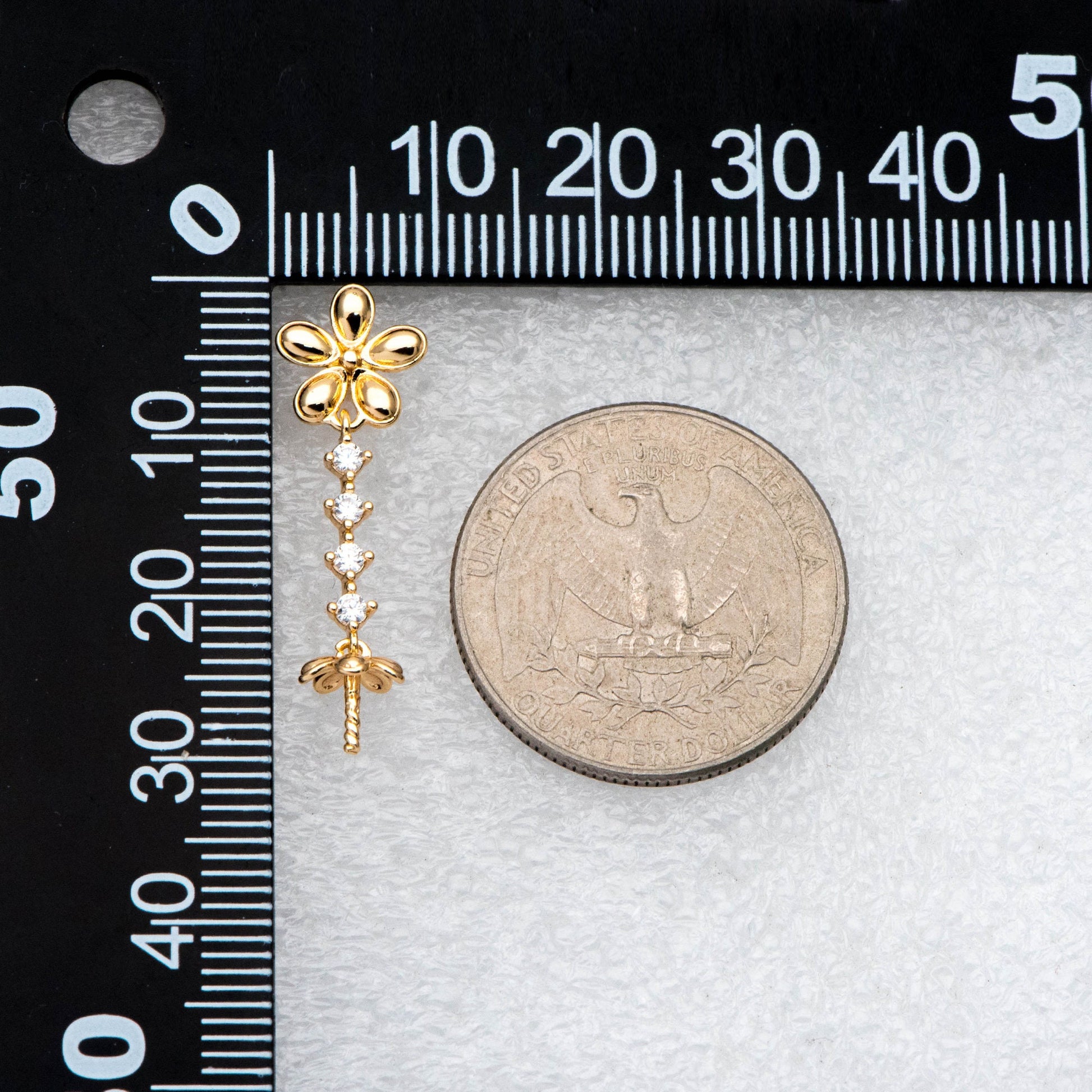 4pcs Gold Flower Earring With Pearl Peg Earring Mounts, Foral Stud Earrings with Peg (GB-2973)