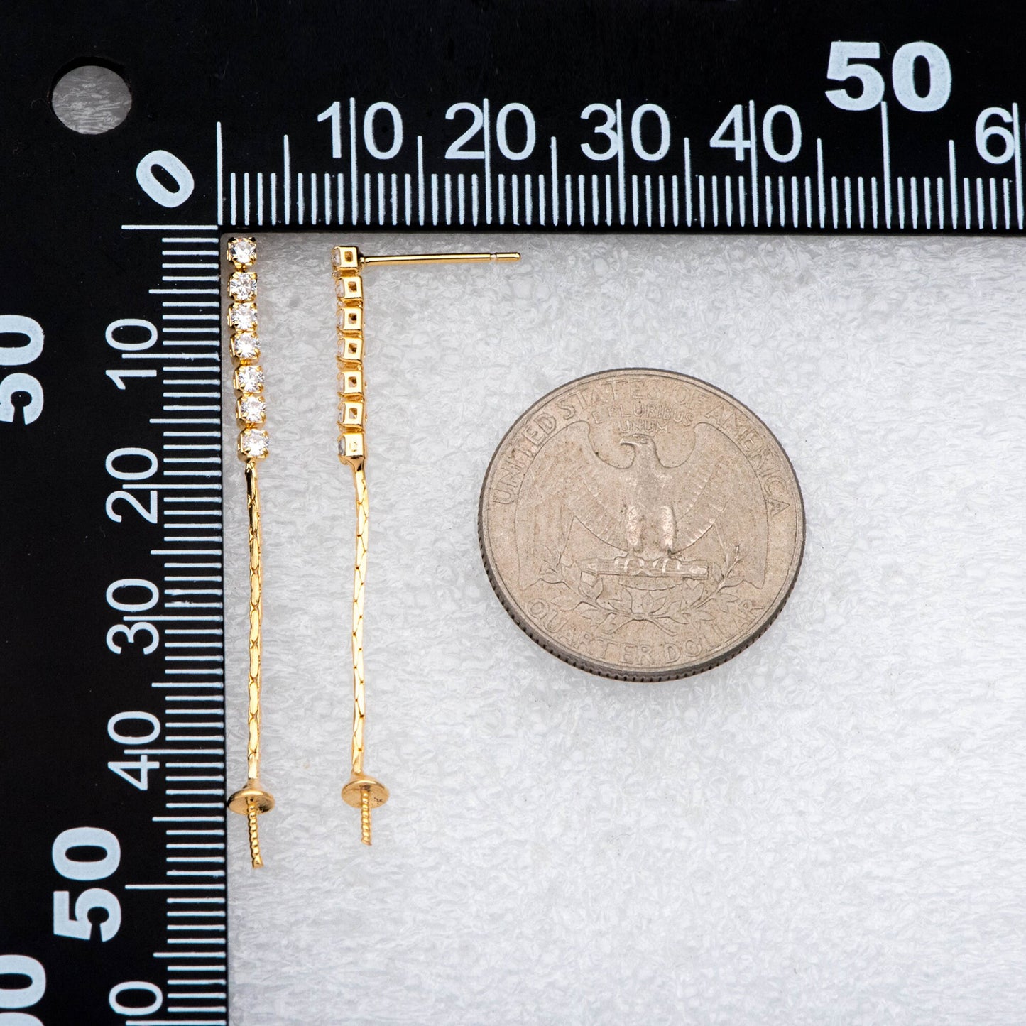 4pcs CZ Pave Gold/ Silver Chain Earring Stud, Pearl Peg Earring Mounts, Chain Stud Earrings with Peg (#GB-2983)