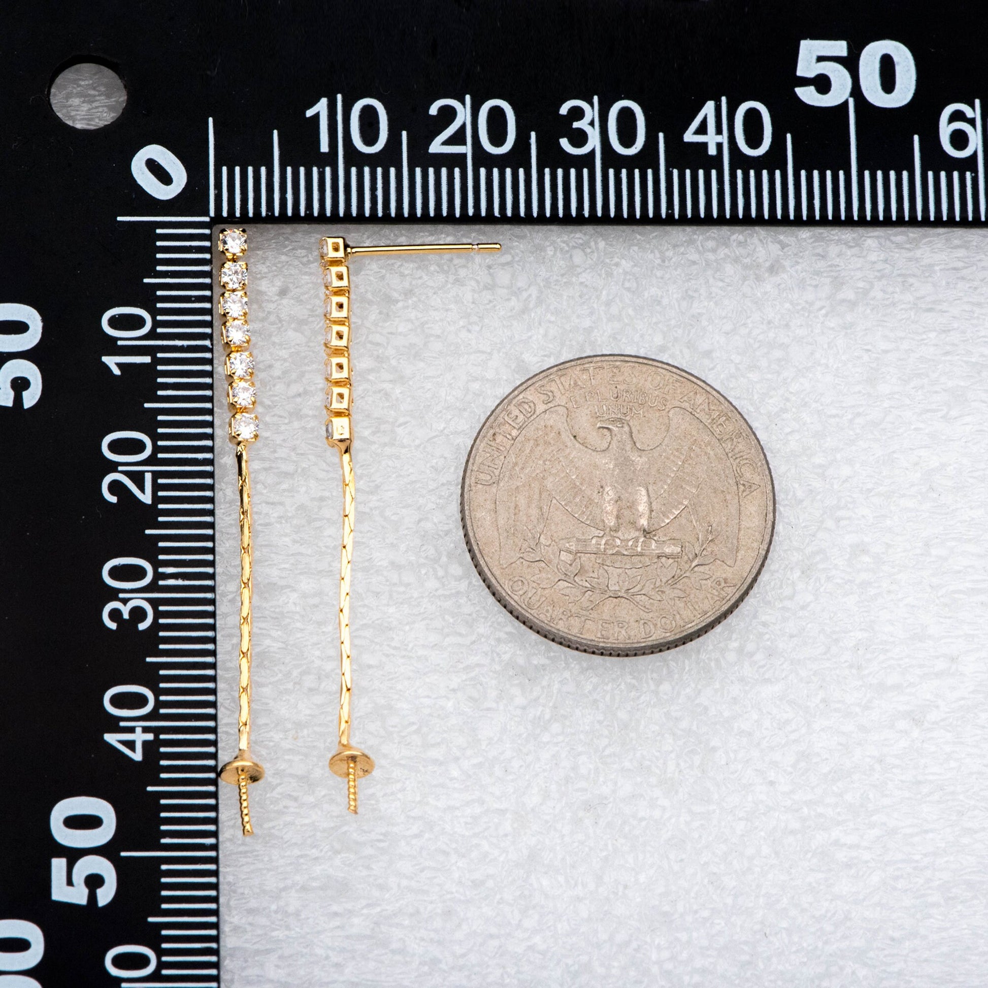 4pcs CZ Pave Gold/ Silver Chain Earring Stud, Pearl Peg Earring Mounts, Chain Stud Earrings with Peg (#GB-2983)