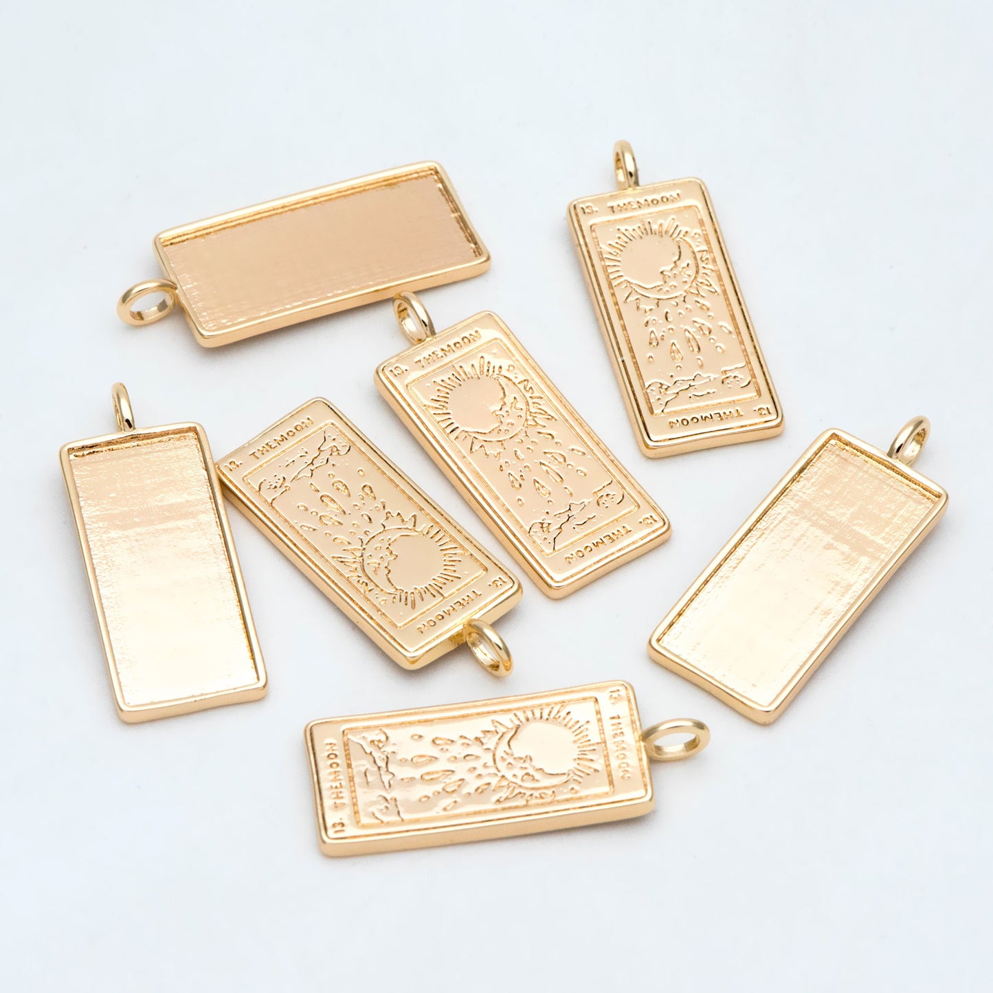 4pcs Gold Tarot Card The Moon Charm 31x12mm, 18K Gold plated Brass Rectangle Pendant(GB-2394-G)