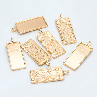 4pcs Gold Tarot Card The Moon Charm 31x12mm, 18K Gold plated Brass Rectangle Pendant(GB-2394-G)