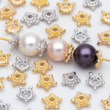 20pcs Gold/ Silver Floral Bead Caps 7mm, Fit 8mm Beads, Real Gold/ Rhodium plated Brass Spacers, Lead Nickel Free (GB-200)