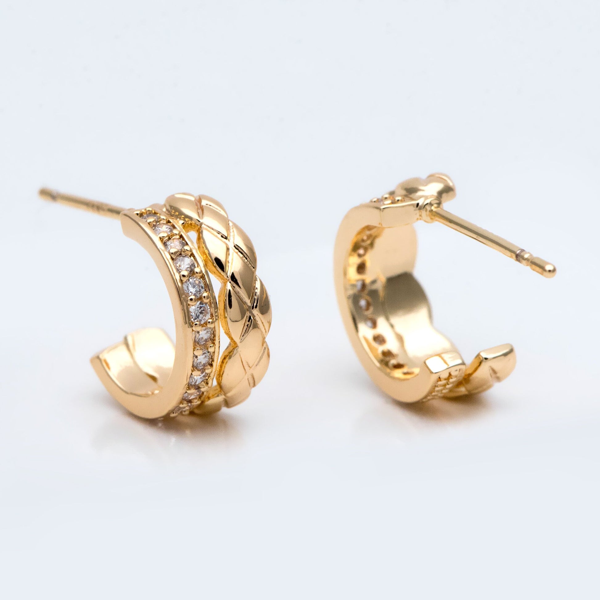 4pcs CZ Pave Gold Circle Earring Posts, Gold plated Brass, Geometric Stud Earrings (GB-2934)