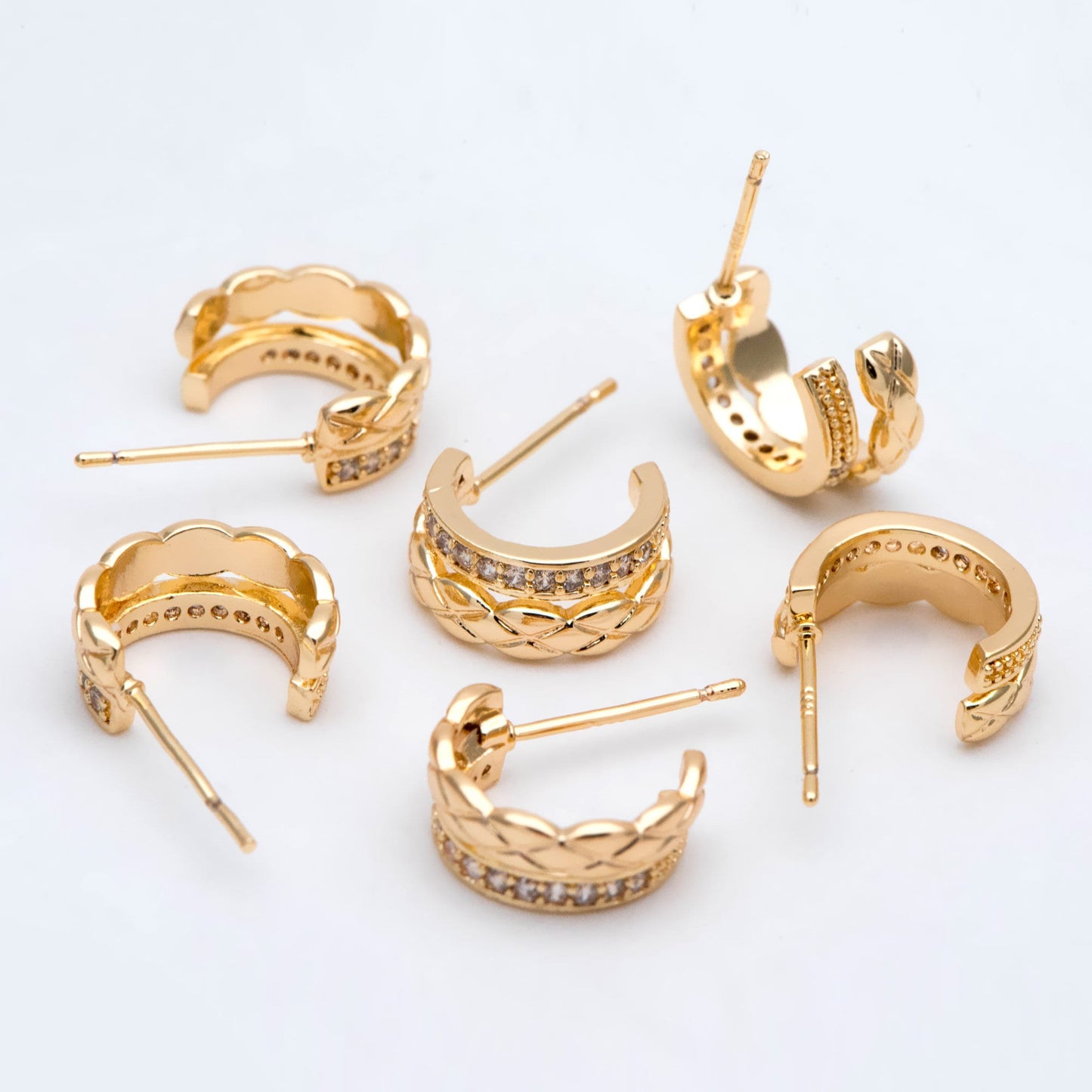 4pcs CZ Pave Gold Circle Earring Posts, Gold plated Brass, Geometric Stud Earrings (GB-2934)