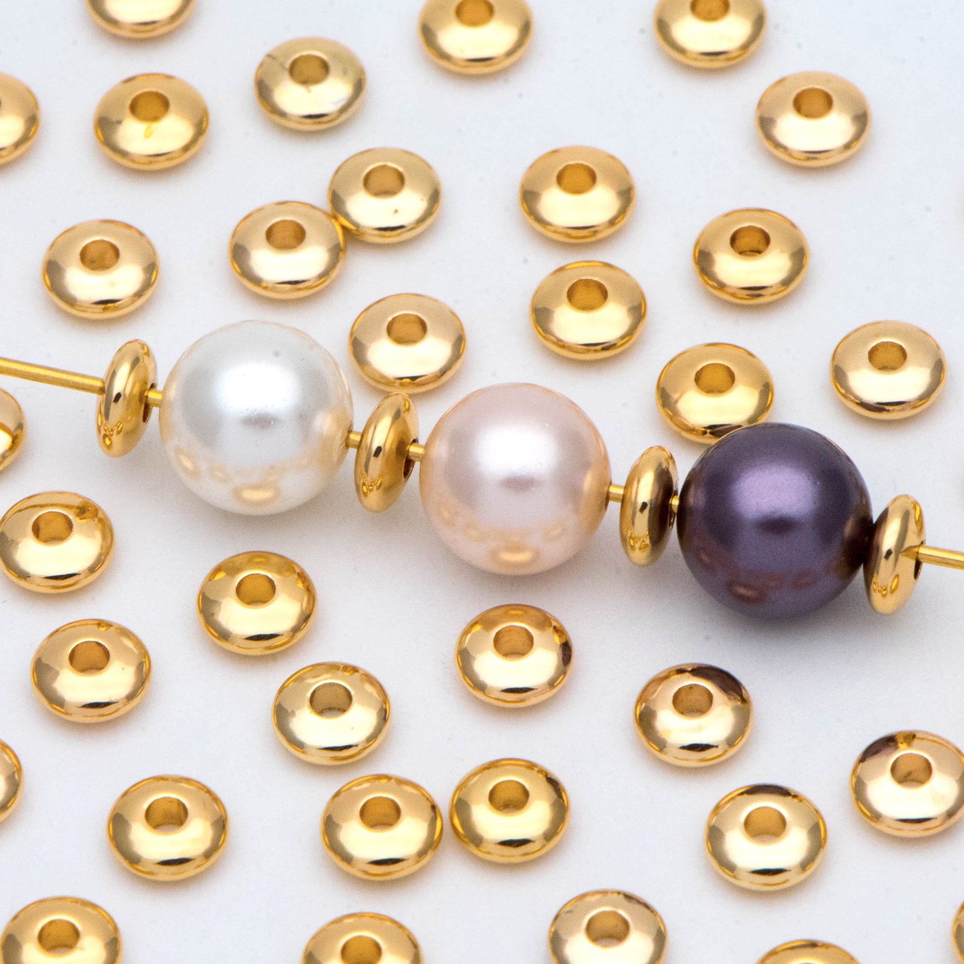 20pcs Gold Rondelle Beads, Gold plated Brass Spacers 5mm (GB-1334)