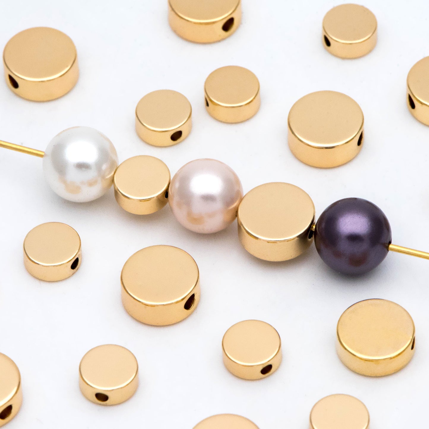 10pcs Gold Round Coin Spacer Beads 5/ 6/ 8mm, Real Gold plated Brass Rondelle Beads, Lead Nickel Free (GB-477)