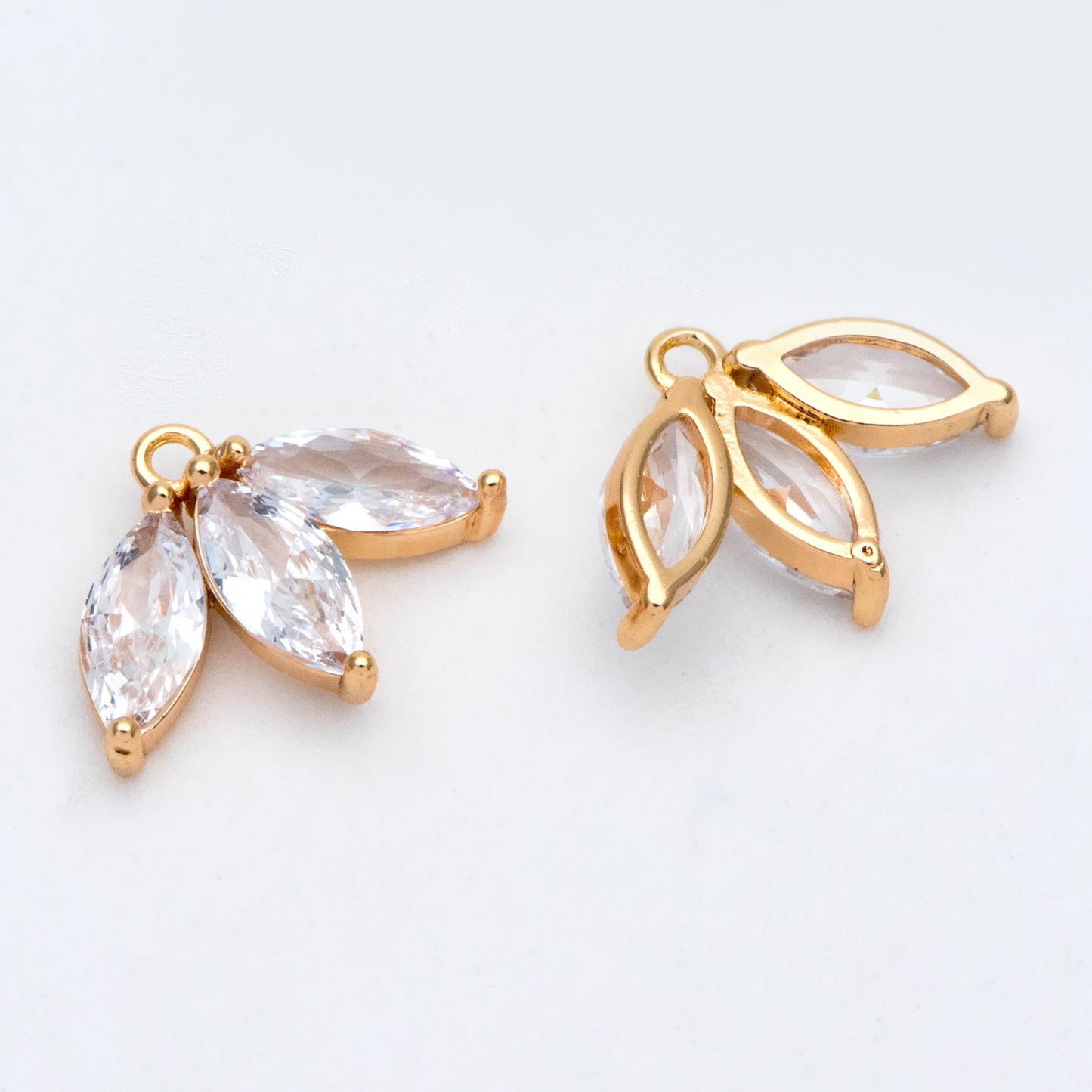4pcs Gold CZ Paved Flower Charm 16x12mm, Real Gold plated Brass Leaf Pendants (GB-584-D)