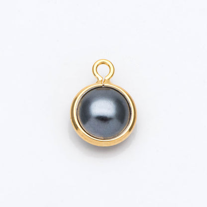 10pcs Gold Framed Faux Pearl Charms, 18K Gold plated Brass, Faux Pearl Connectors (GB-133)