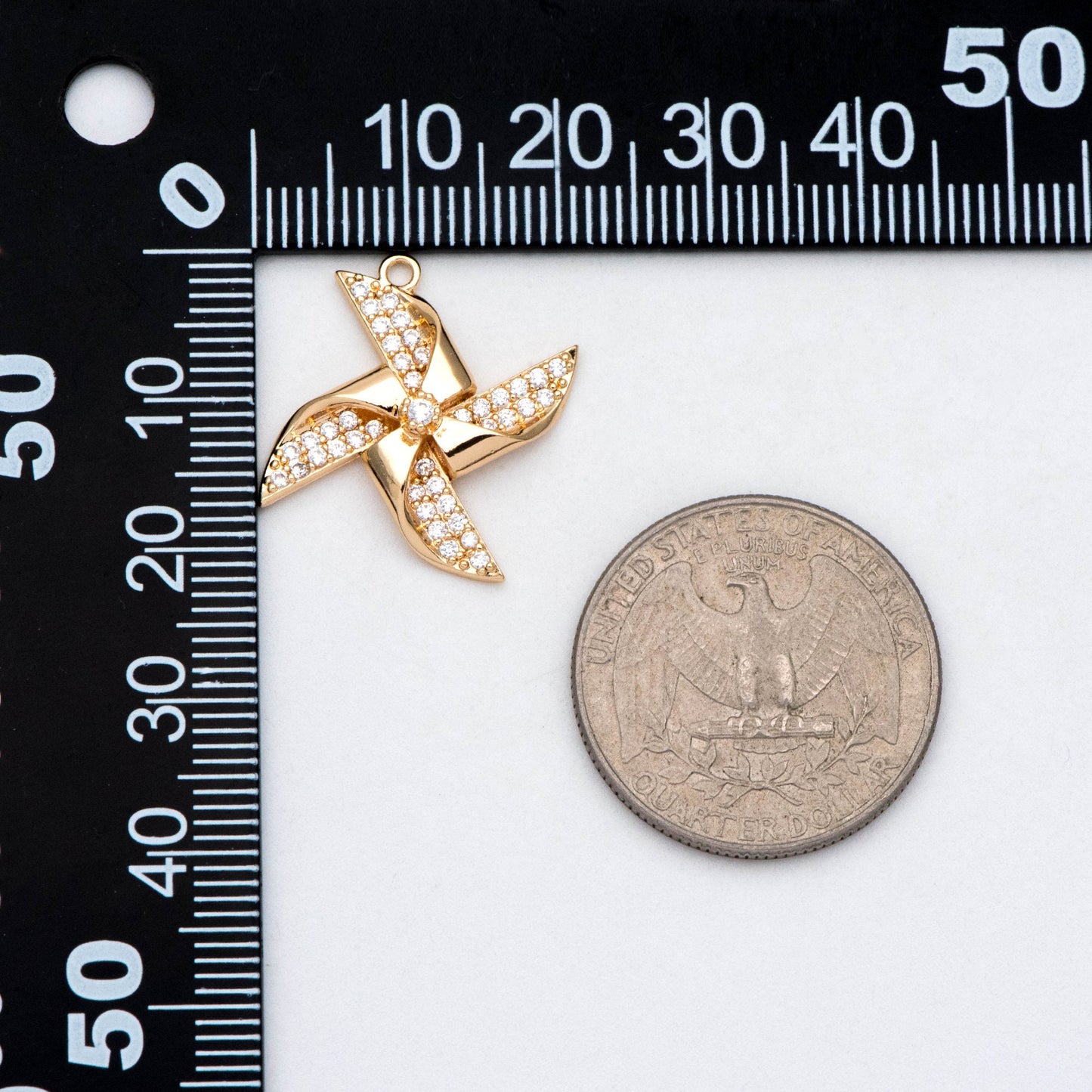 4pcs CZ Pave Gold Windmill Charm, Real Gold plated Brass, Jewelry Supply (GB-2999)