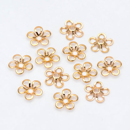 20pcs Flower Bead Caps 9mm, Real Gold plated Brass, Floral Spacer Beads (GB-3000)