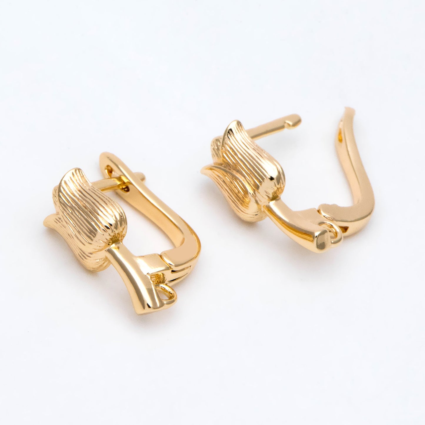 4pcs Gold Flower Click-in Style Leverback Earring, Gold Plated Brass Earring Findings (GB-3002-B)