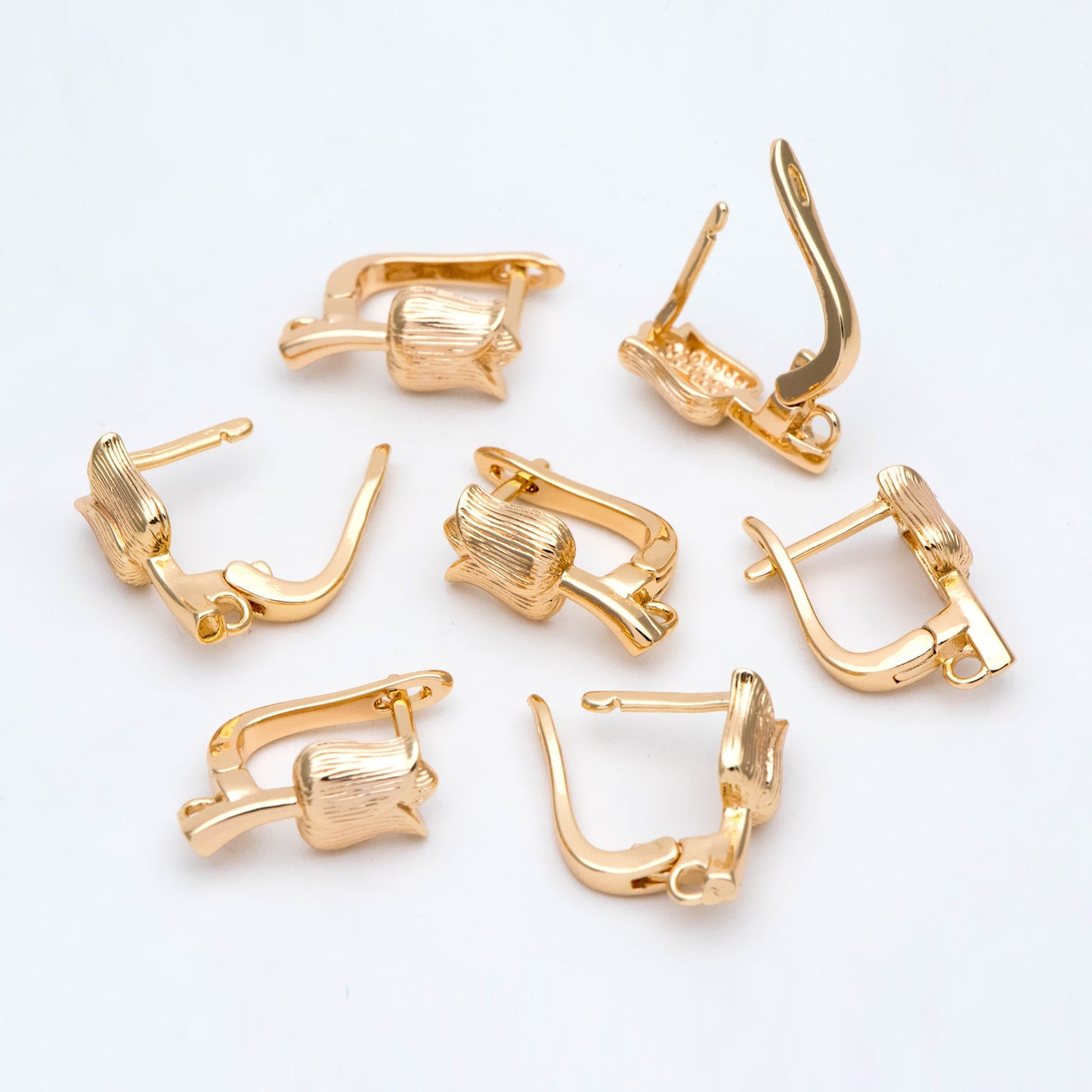 4pcs Gold Flower Click-in Style Leverback Earring, Gold Plated Brass Earring Findings (GB-3002-B)