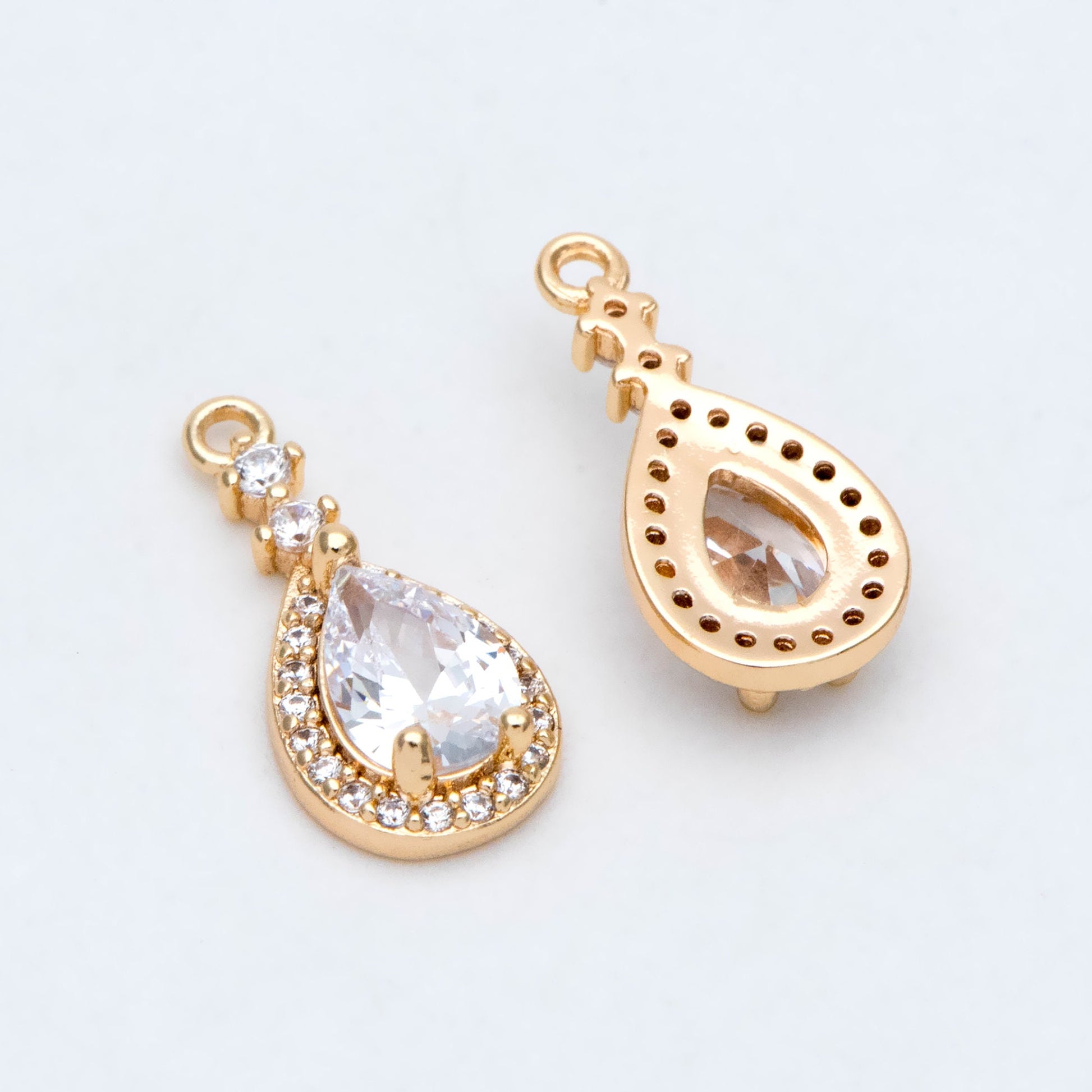 4pcs CZ Pave Teardrop Charm, Earring Charm, Jewelry Making, Diy Material, Jewelry Supplies (GB-3004)