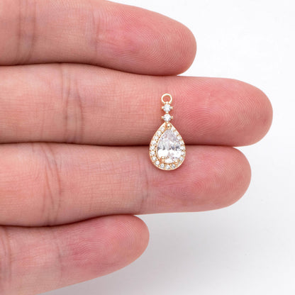 4pcs CZ Pave Teardrop Charm, Earring Charm, Jewelry Making, Diy Material, Jewelry Supplies (GB-3004)