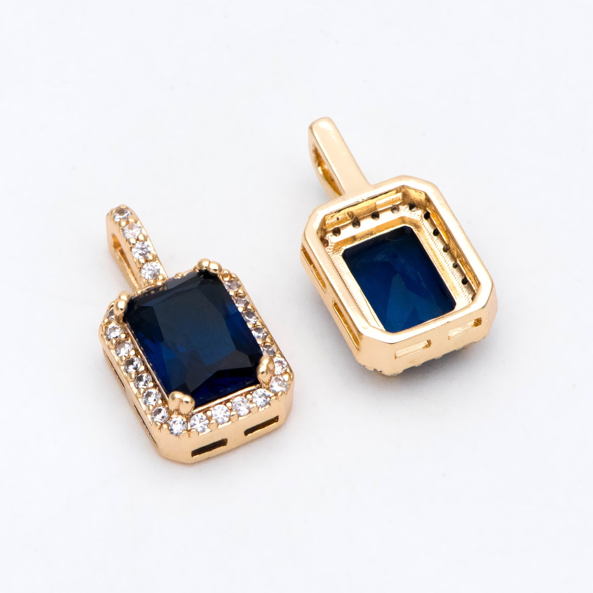 4pcs CZ Pave Gold Rectangle Charm, Glass Paved Pendant, Earring Findings, Jewelry Making, Jewelry Supplies (GB-3007)