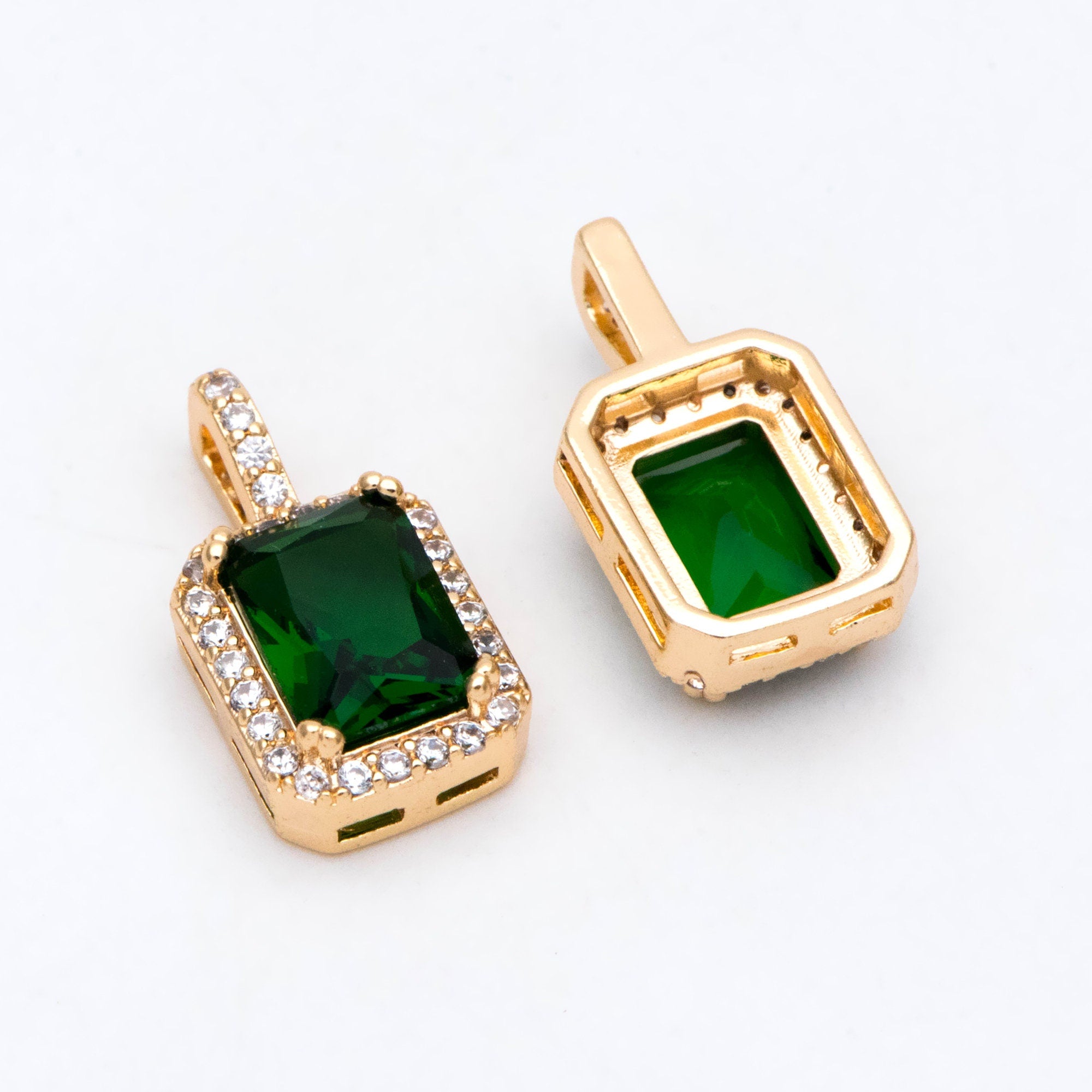 4pcs CZ Pave Gold Rectangle Charm, Glass Paved Pendant, Earring Findings, Jewelry Making, Jewelry Supplies (GB-3007)