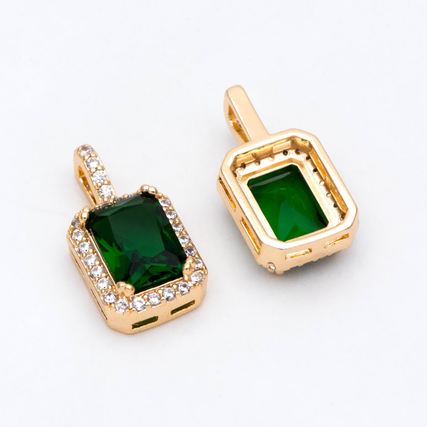 4pcs CZ Pave Gold Rectangle Charm, Glass Paved Pendant, Earring Findings, Jewelry Making, Jewelry Supplies (GB-3007)