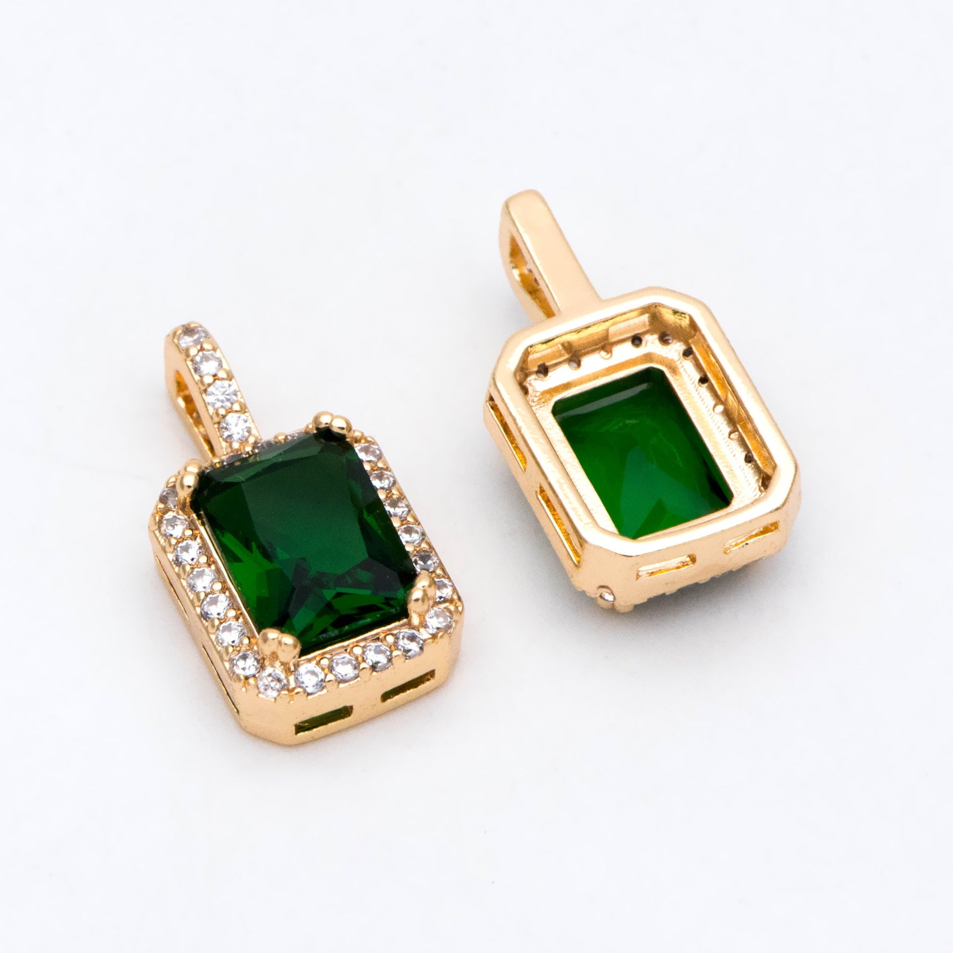 4pcs CZ Pave Gold Rectangle Charm, Glass Paved Pendant, Earring Findings, Jewelry Making, Jewelry Supplies (GB-3007)