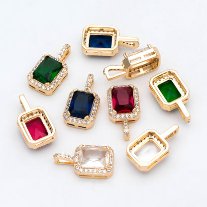 4pcs CZ Pave Gold Rectangle Charm, Glass Paved Pendant, Earring Findings, Jewelry Making, Jewelry Supplies (GB-3007)