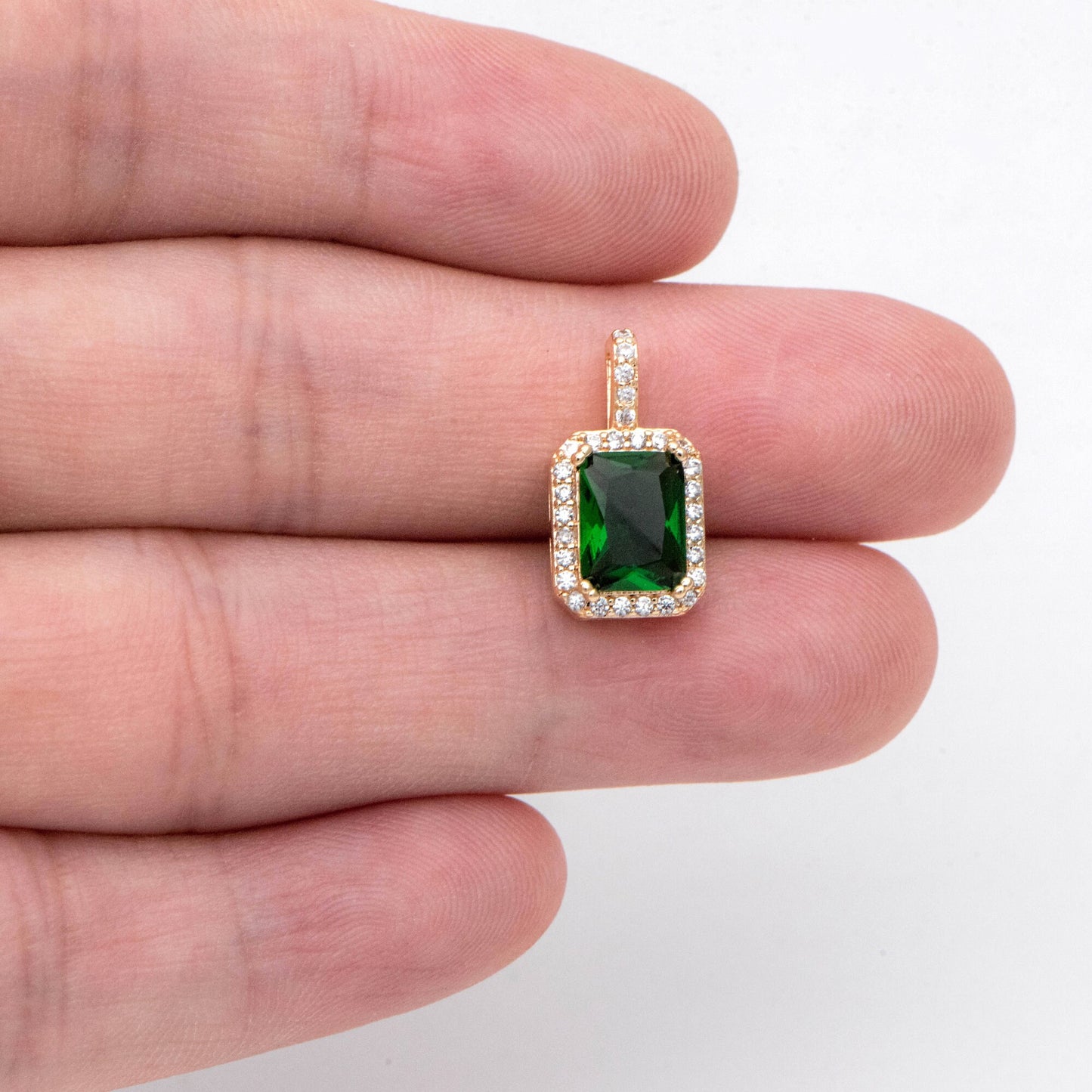 4pcs CZ Pave Gold Rectangle Charm, Glass Paved Pendant, Earring Findings, Jewelry Making, Jewelry Supplies (GB-3007)