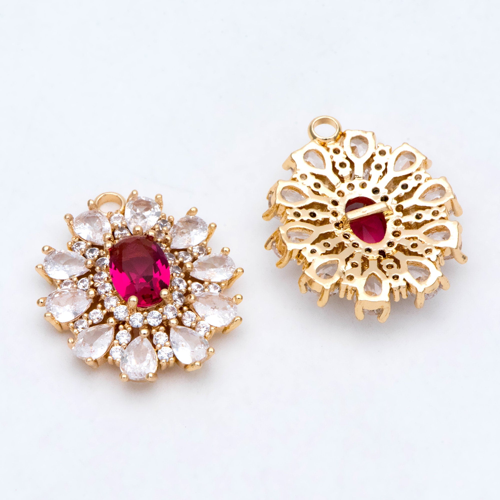 4pcs CZ Pave Gold Earring Charm, Cubic Drop Pendant, Cubic Charm, Bridal Earring, Wedding Jewelry, Wedding Earrings Charm (GB-3011)