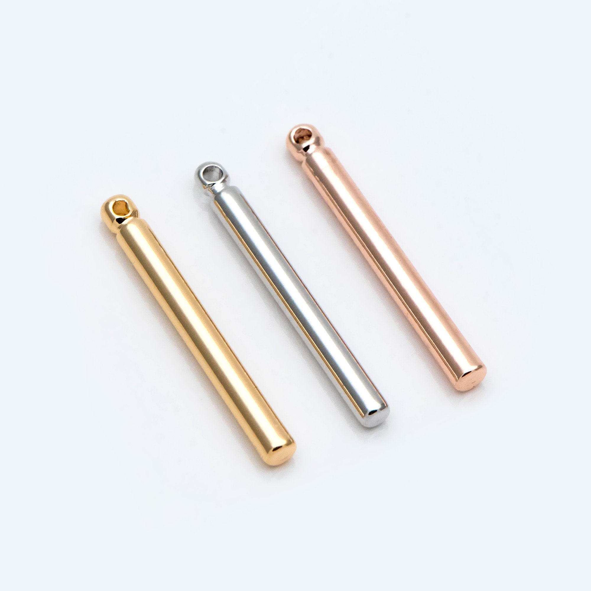 10pcs Gold/ Silver/ Rose Gold Tube Charms 20x2mm, Gold/ Rhodium/ Rose Gold plated Brass Bar Stick Pendants (GB-270)